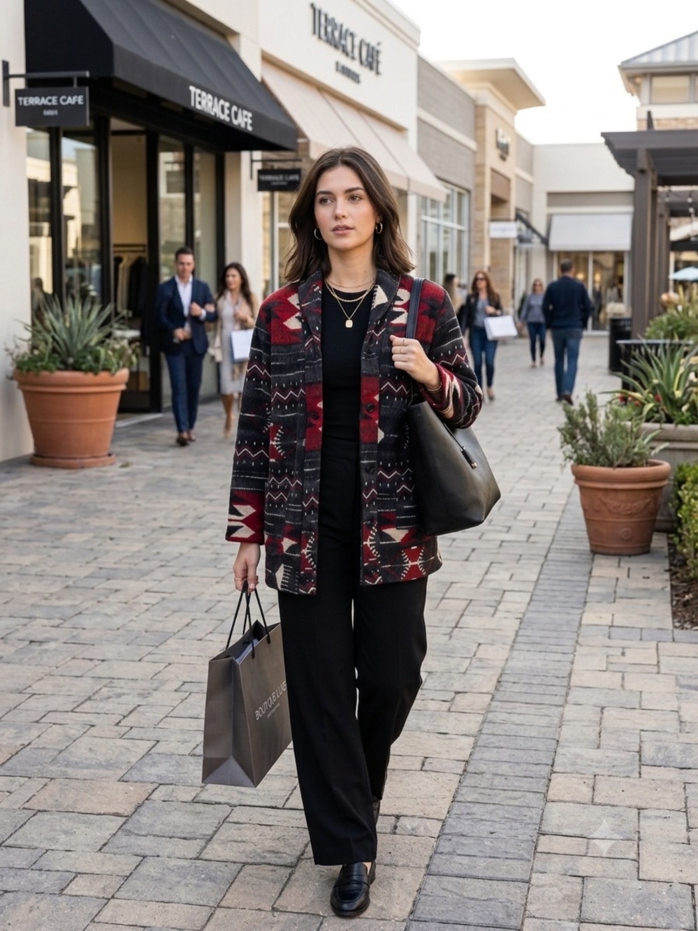 Ralph Lauren Red & Black Aztec-Pattern Teddy Jacket